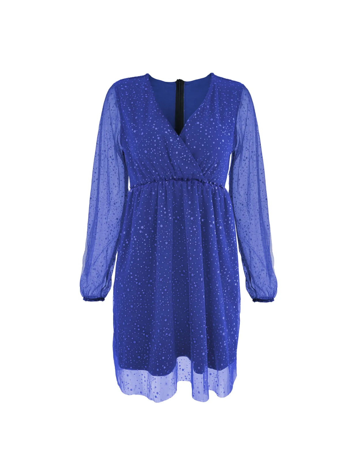 Sparkling Surplice Balloon Sleeve Mini Dress - Ladyez