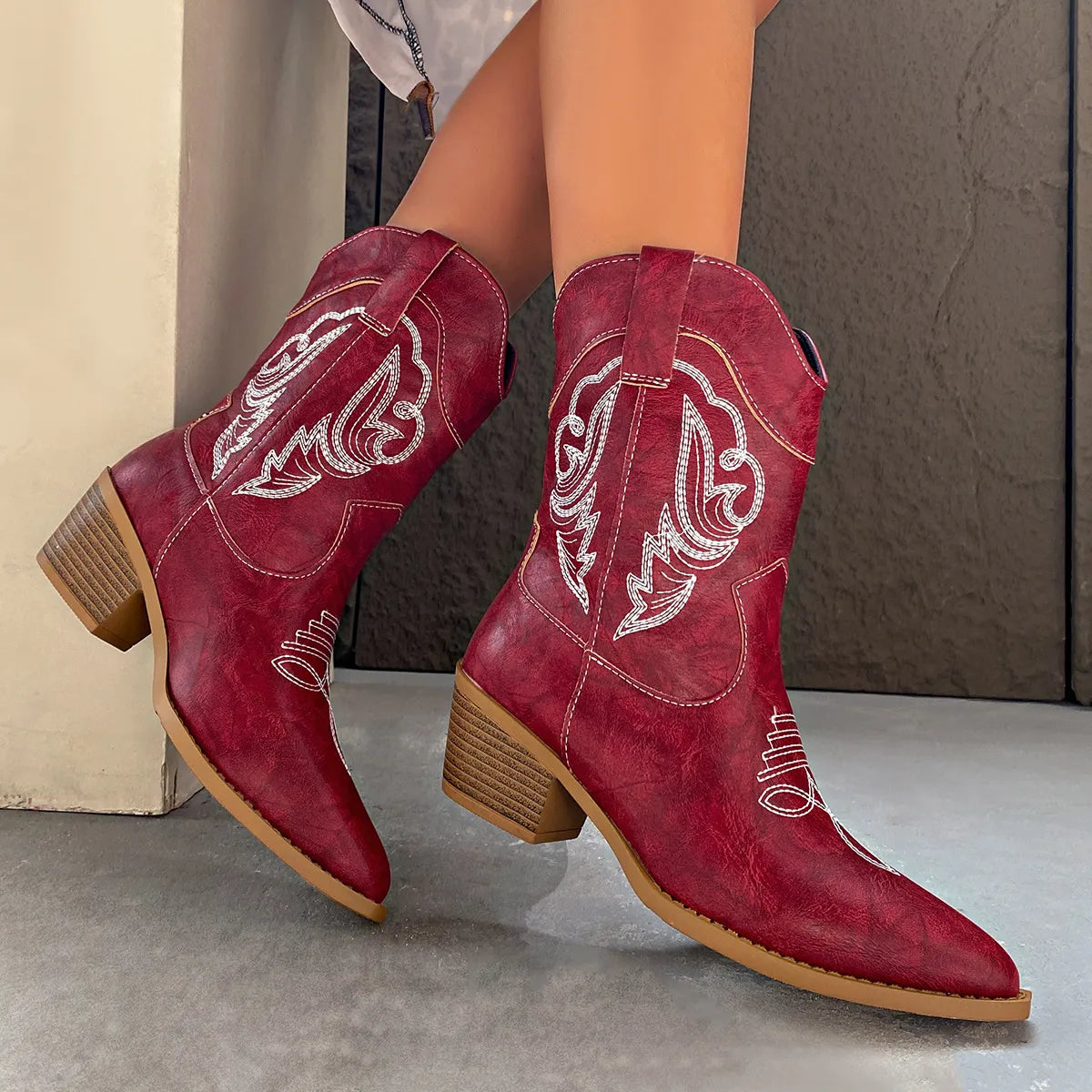 Point Toe Block Heels Boots - Ladyez