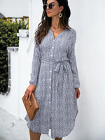 Button Down Printed Long Sleeve Shirt Dress