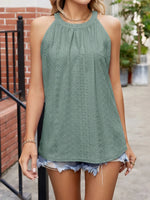 Eyelet Sleeveless Top with Gathered Detail - Ladyez