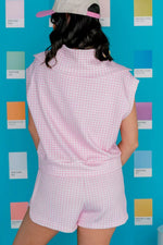 Plaid Zip Neck Sleeveless Top Elastic Waist Shorts Casual Two Piece Set