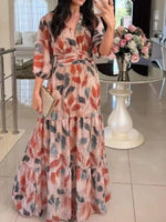 Full Size Printed V-Neck Maxi Dress with Tiered Hemline Plus Size - Ladyez
