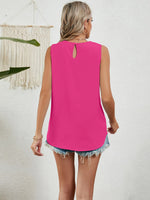 Round Neck Sleeveless Top with Pleated Front Detail - Ladyez