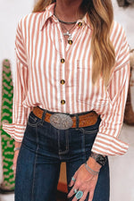Stripe Western Button Down Long Sleeve Casual Shirt