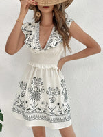 Smocked Ruffled Cap Sleeve Mini Dress