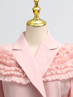 Frill Lapel Collar Top and Pleated Skirt Set