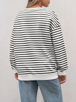 Striped Round Neck Oversized Casual Sweatshirt