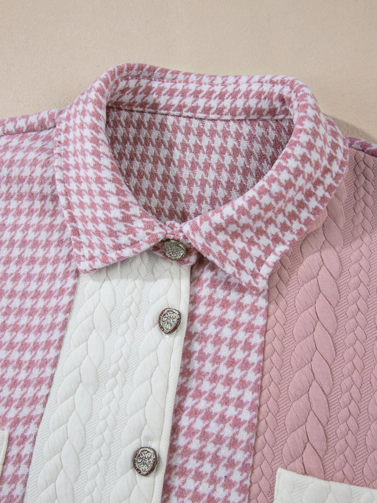 Button DownHoundstooth Color Block Shacket