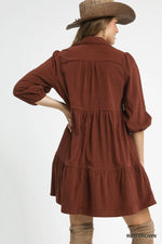 Umgee Tiered Corduroy Mini Dress with Balloon Sleeves