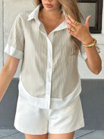 Striped Button-Down Short Sleeve Shirt