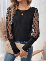 Polka Dot Sheer Sleeve Blouse - Ladyez