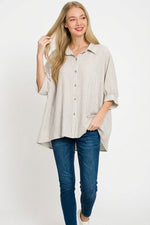 Zenana Woven Stripe Button Down Boxy Shirt
