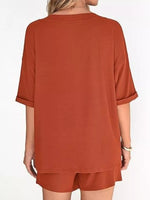 Solid Color V-Neck and Shorts Set