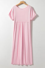 Slit Pocketed V-Neck Short Sleeve Dress - Ladyez