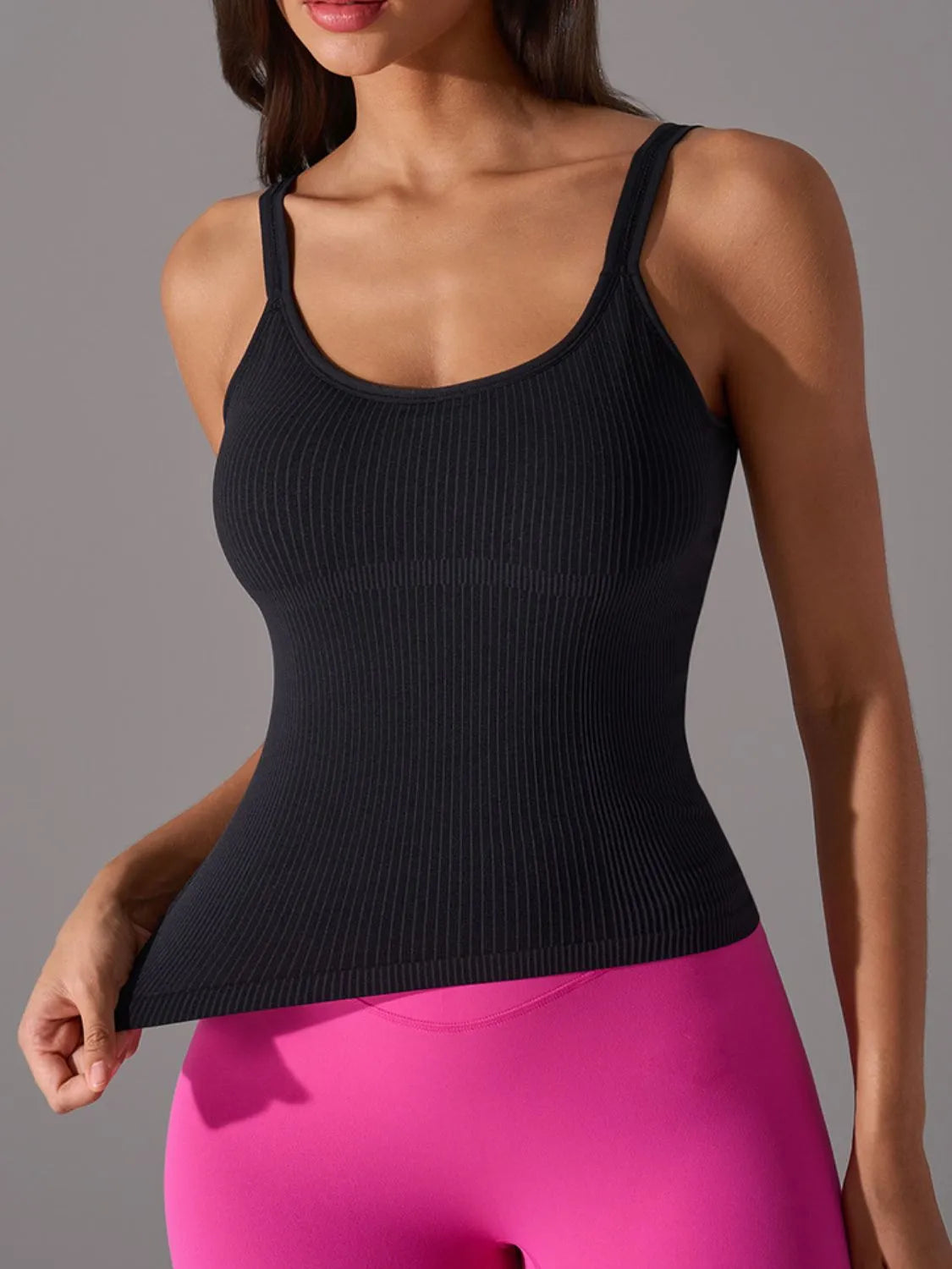 Scoop Neck Active Tank with Detachable Chest Pads - Ladyez