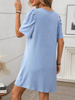 Textured Round Neck Short Sleeve Mini Dress