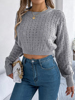 Cutout Back Openwork Round Neck Long Sleeve Sweater