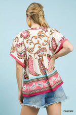 Umgee Mix Paisley Border Print Tassel Top