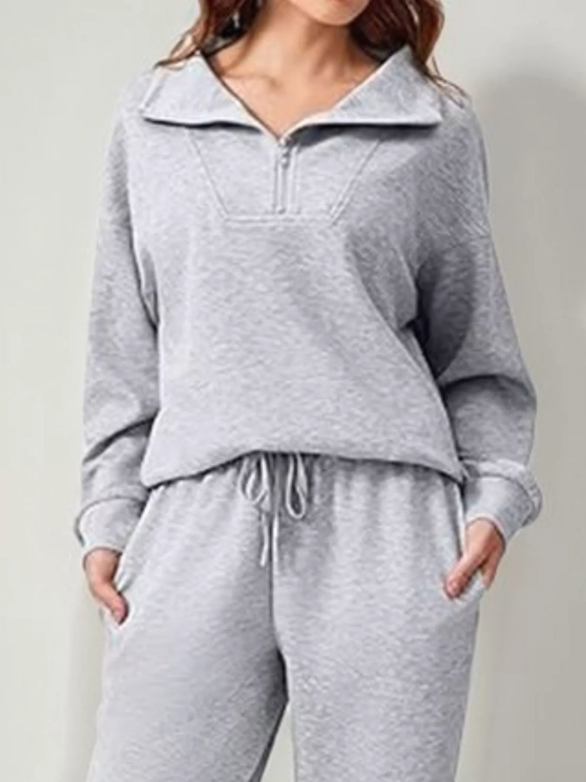 Relaxed Fit Quarter-Zip Top and Pants Set