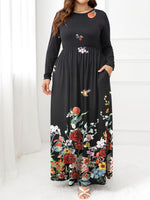 Plus Size Round Neck Maxi Dress with Pockets - Ladyez