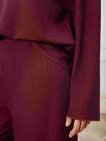V-Neck Long Sleeve Top and Wide Leg Pants Set