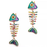 Rhinestone Colorful Fish Bone Statement Earrings