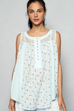 POL Floral Print Button-Front Lace Patchwork Tank Top - Ladyez