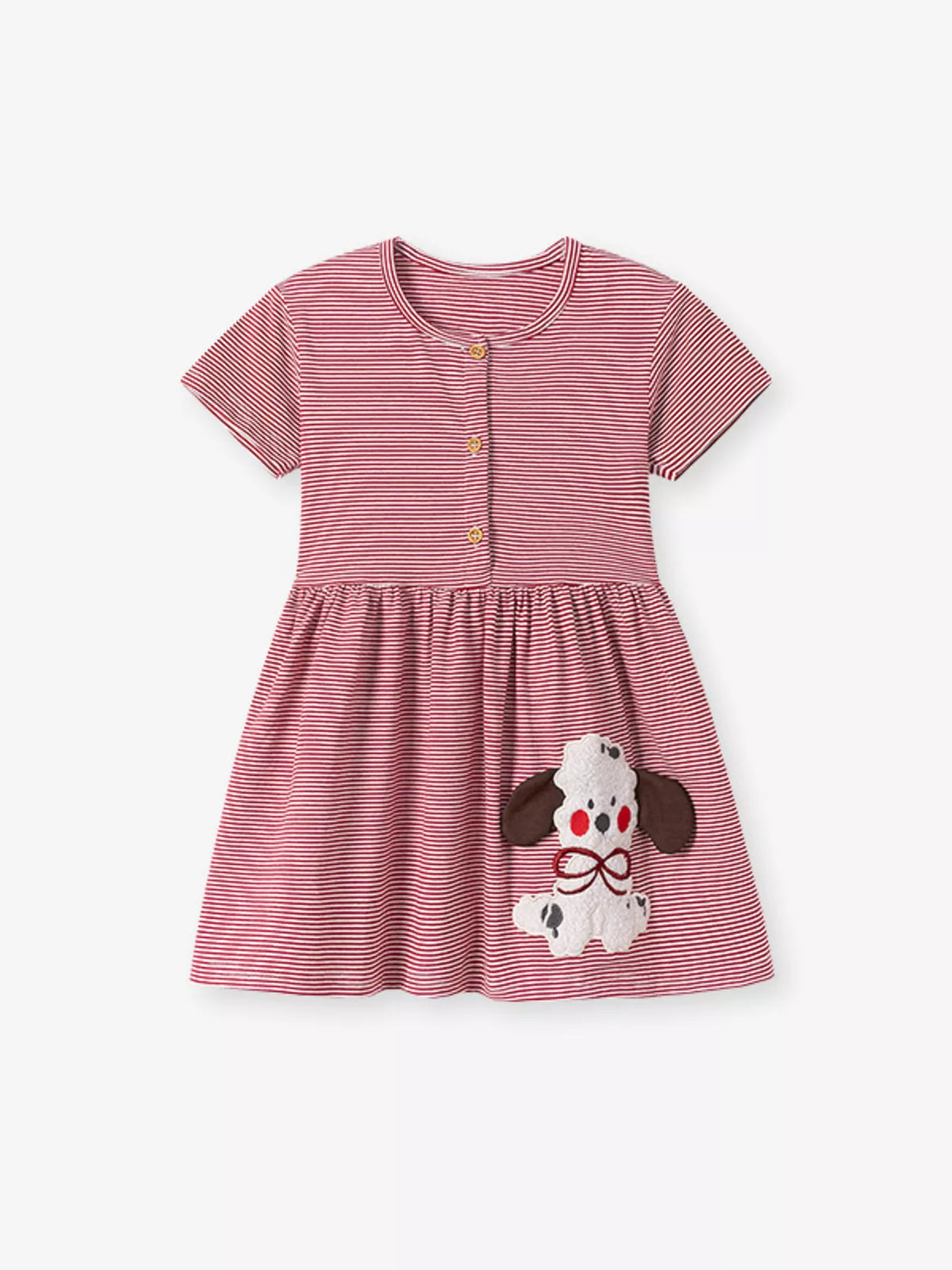 Children's Striped Puppy Short Sleeve Casual Dress