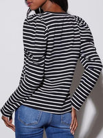 Striped Round Neck Long Sleeve T-Shirt - Ladyez