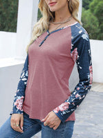 V-Neck Floral Long Sleeve T-Shirt - Ladyez