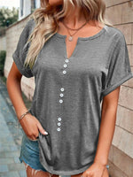 Full Size Decor Button Short Sleeve T-Shirt Plus Size