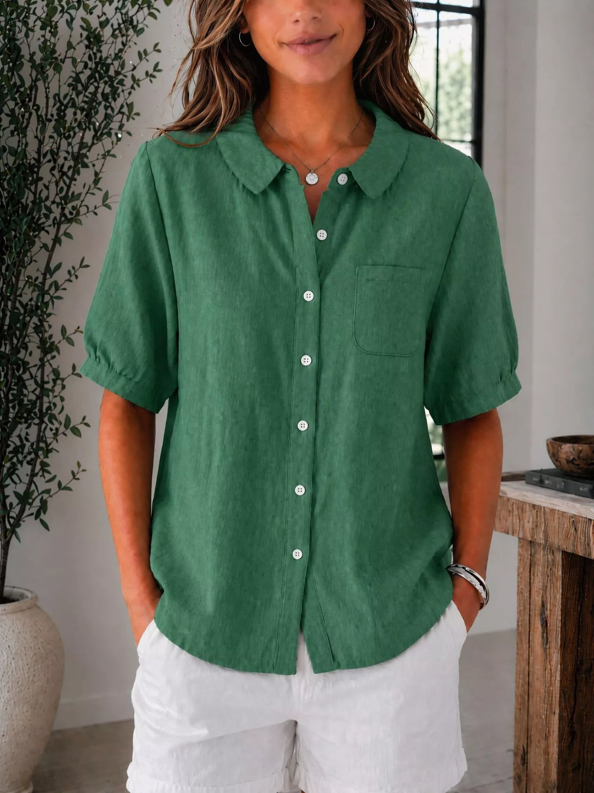 Full Size Button Up Short Sleeve Shirt Plus Size