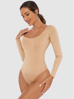 Full Size Scoop Neck Long Sleeve Bodysuit - Ladyez