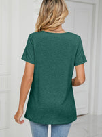 Ruched V-Neck Short Sleeve T-Shirt - Ladyez