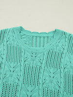 Pointelle Knit Patterned Scalloped Trim Short Sleeve Sweater