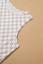 Ribbed Texture Checkered Print Tank and Pants Set - Ladyez