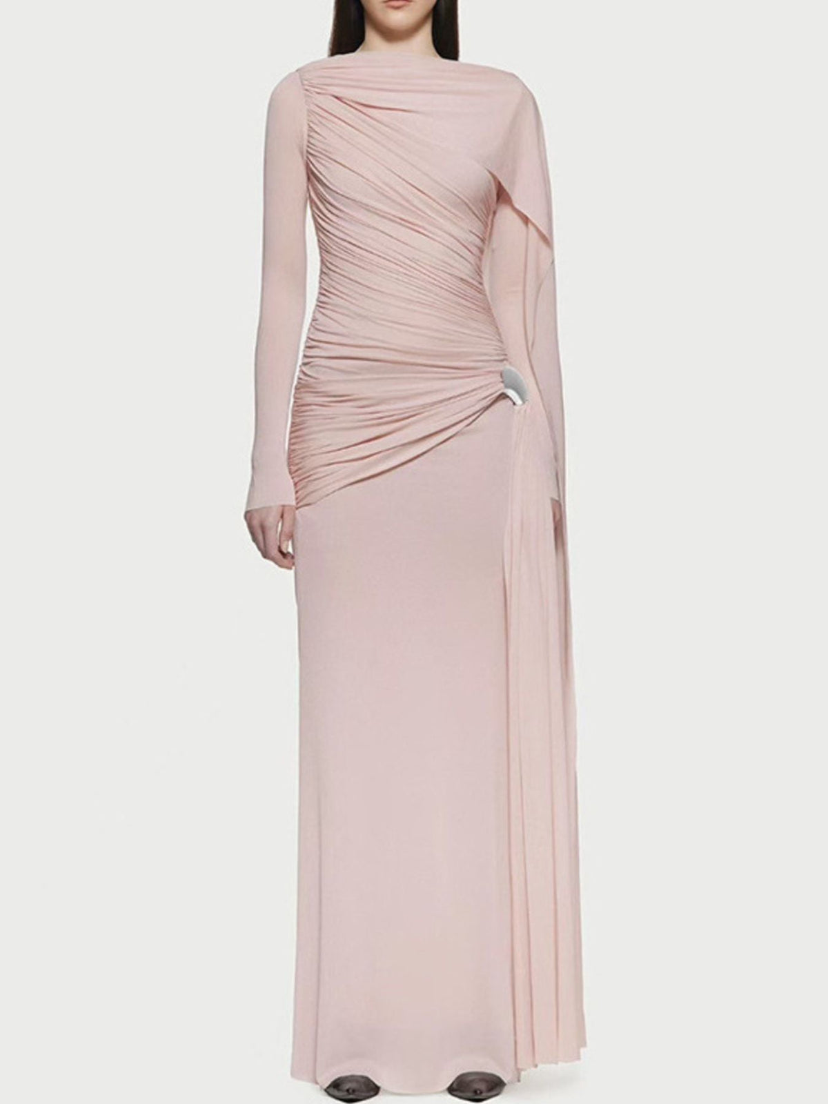 Ruched Draped Long Sleeve Maxi Dress