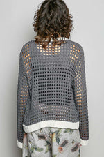POL Openwork Contrast Cardigan with Floral Metal Button