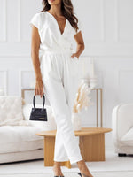 Surplice Cap Sleeve Tie Waist Jumpsuit - Ladyez