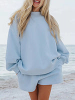 Relaxed Fit Round Neck Sweatshirt and Shorts Set