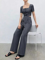 Square Neck Crop Top & Wide Leg Pants Set