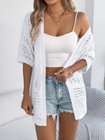 Openwork Open Front Half Sleeve Cardigan