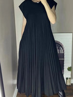 Full Size Pleated Round Neck Maxi Dress Plus Size - Ladyez