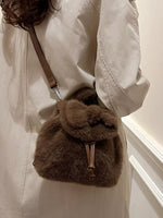 Fuzzy Plush Drawstring Backpack Bag