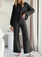 Long Sleeve Lounge Top and Drawstring Pants Set - Ladyez