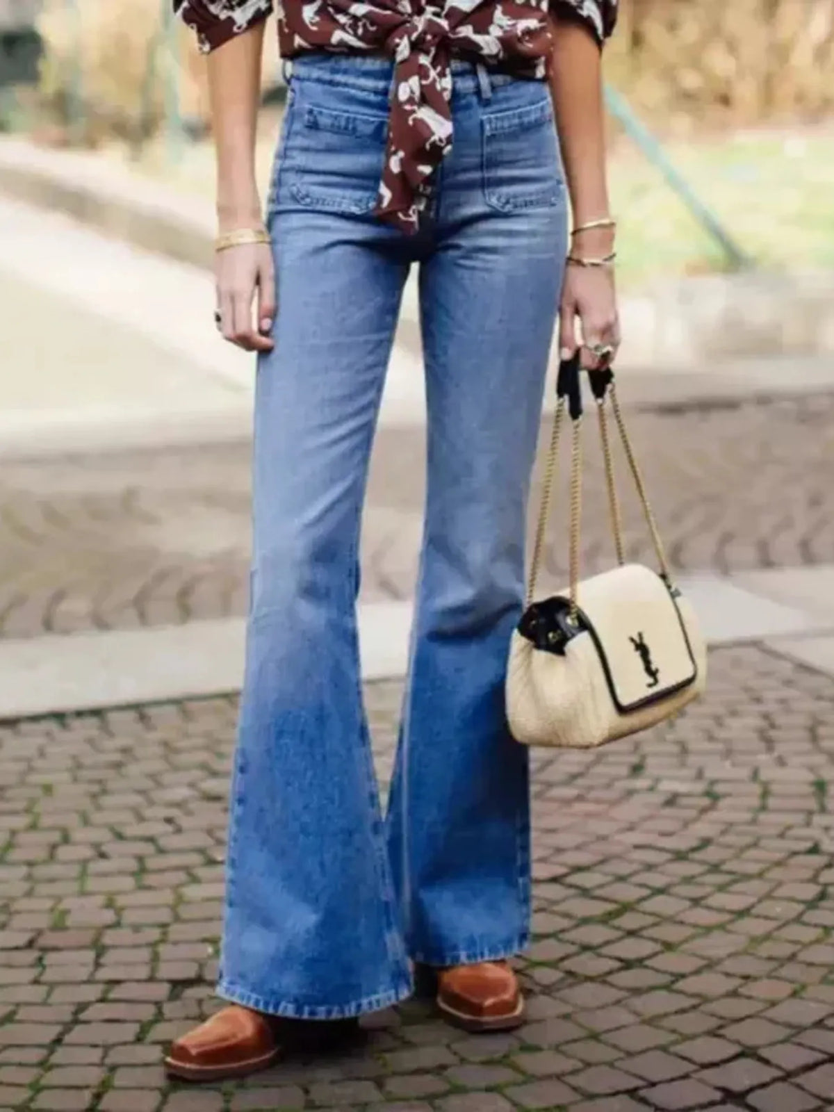 Full Size High Waisted Button-Fly Flare Jeans Plus Size - Ladyez