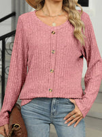 Ribbed Round Neck Long Sleeve Top