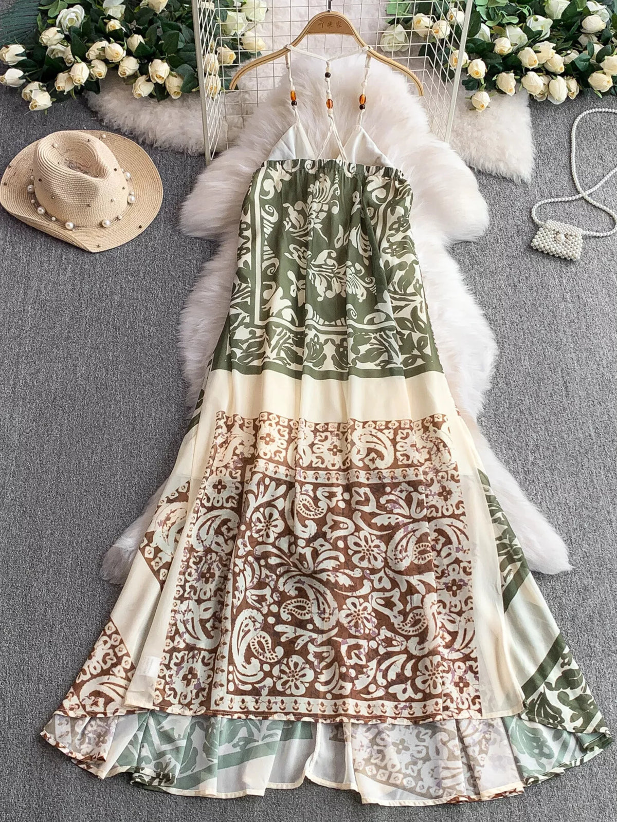 Printed V-Neck Cami Dress