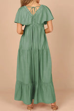 Ruffled V Neck Flutter Sleeve Maxi Dress