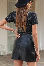 Rhinestone Allover Round Neck Short Sleeve Bodysuit - Ladyez